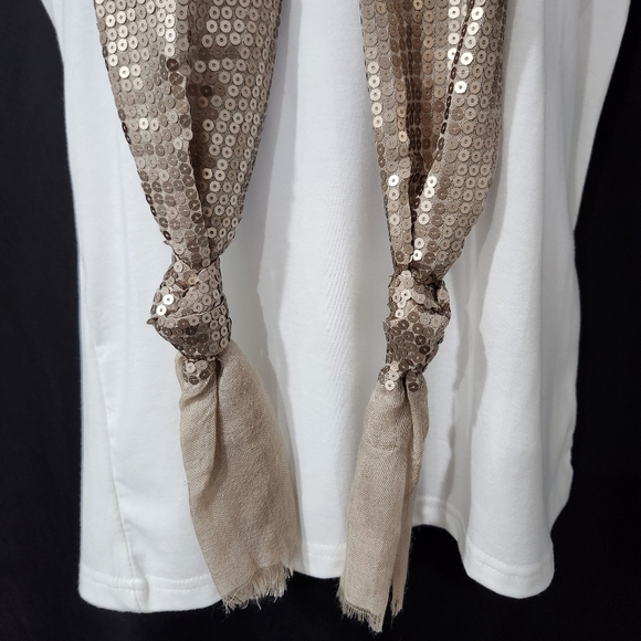 Taupe Sequin Scarf Raw Edge Glam Party Holiday Sparkle Shimmer Rave Disco - Picture 2 of 3